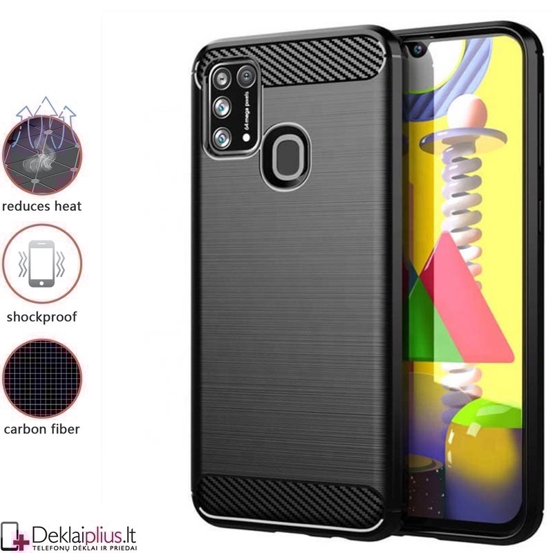 Carbon guminis dėklas - juodas (Oppo A53/A53S) Carbon guminis dėklas - juodas (Oppo A53/A53S)